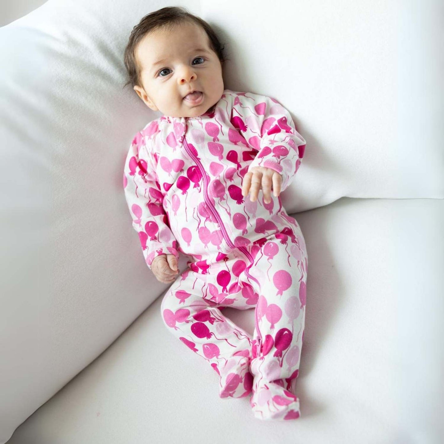 Organic Footed Baby Sleeper - Pink Balloons