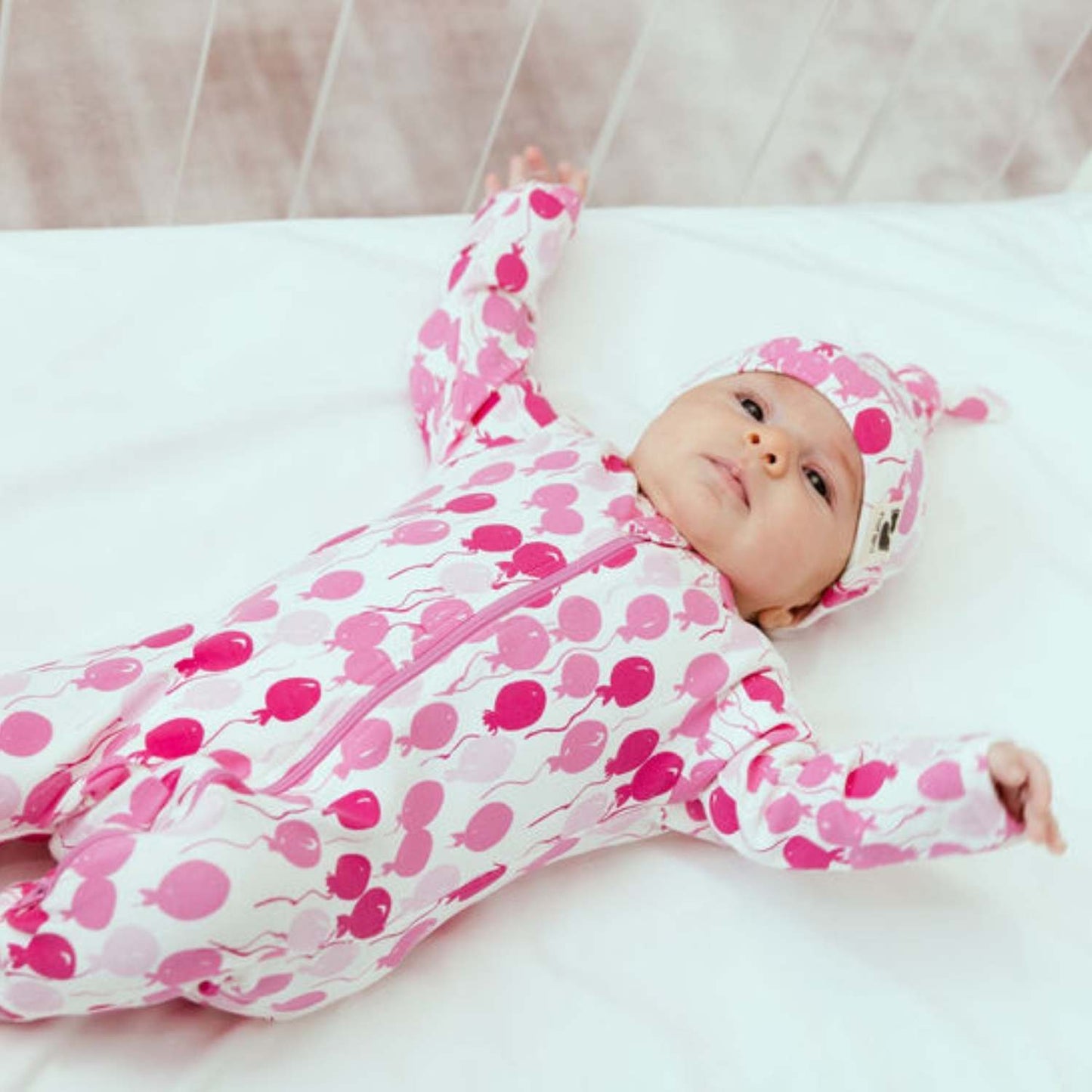Organic Footed Baby Sleeper - Pink Balloons
