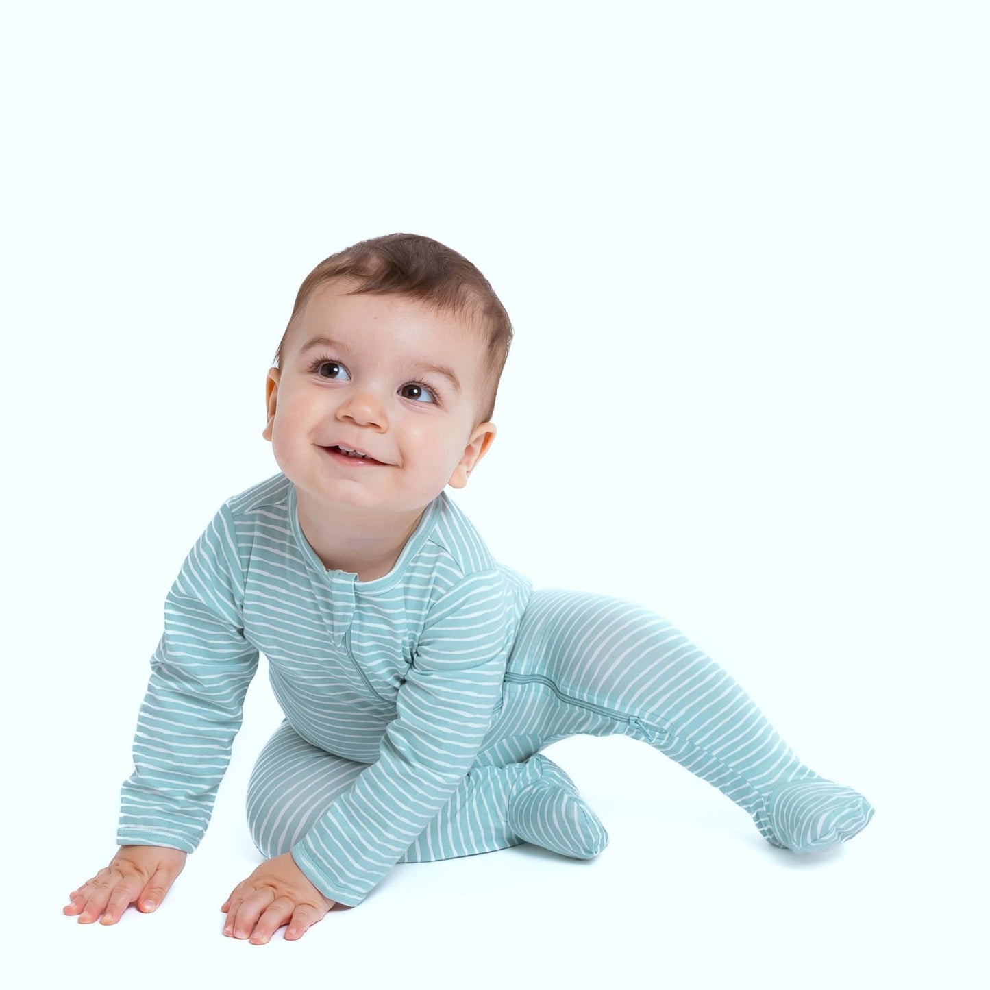 Organic Footed Baby Sleeper - Green Stripes