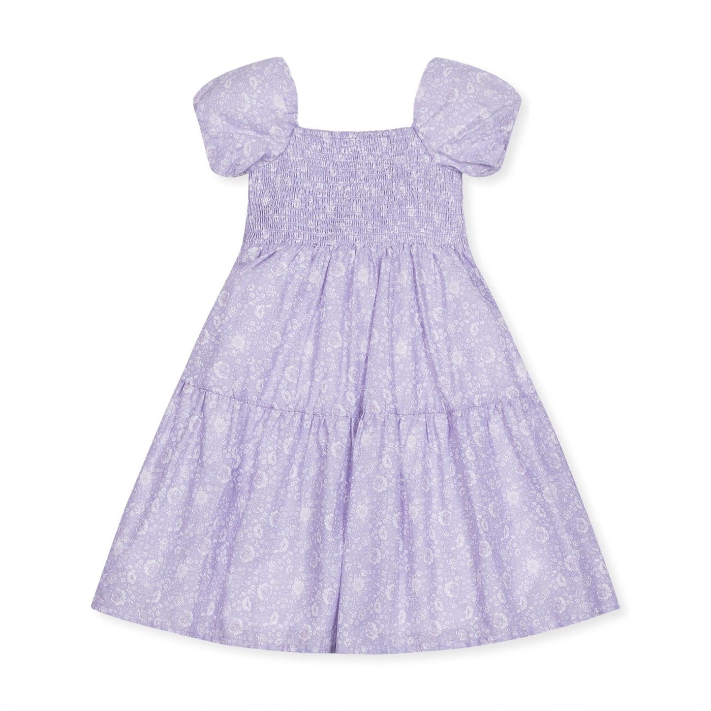 Girls Smocked Bubble Sleeve Dress - Lavender Floral