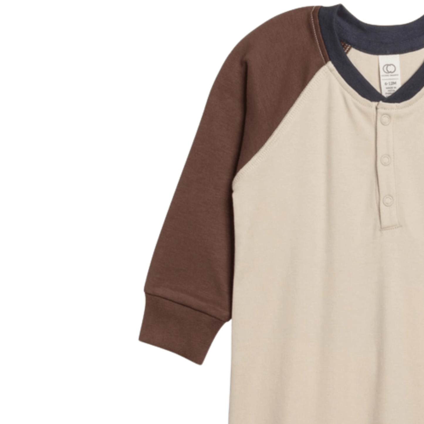 Organic Baby Brix Henley Romper - Oat / Chestnut