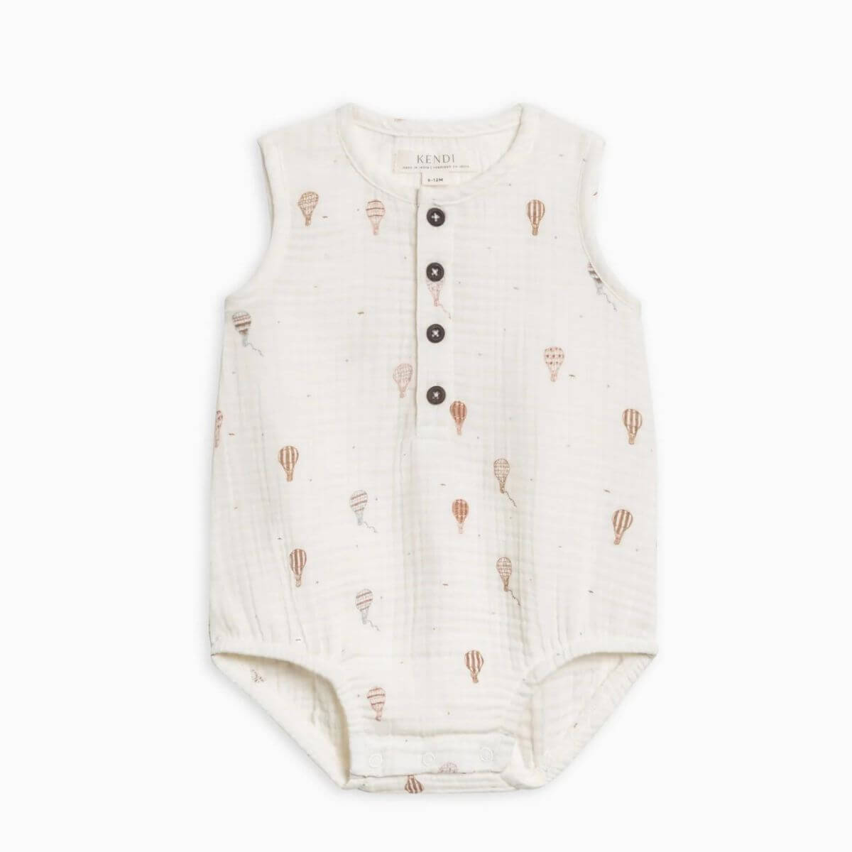 Organic KENDI Bowie Muslin Bubble Romper - Hot Air Balloon / Truffle
