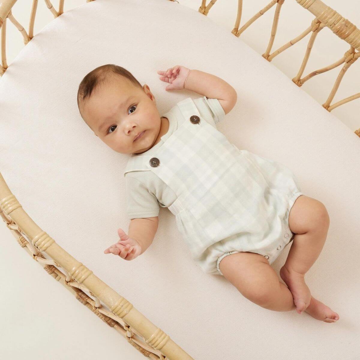 Organic Baby Gingham Overalls - Sage