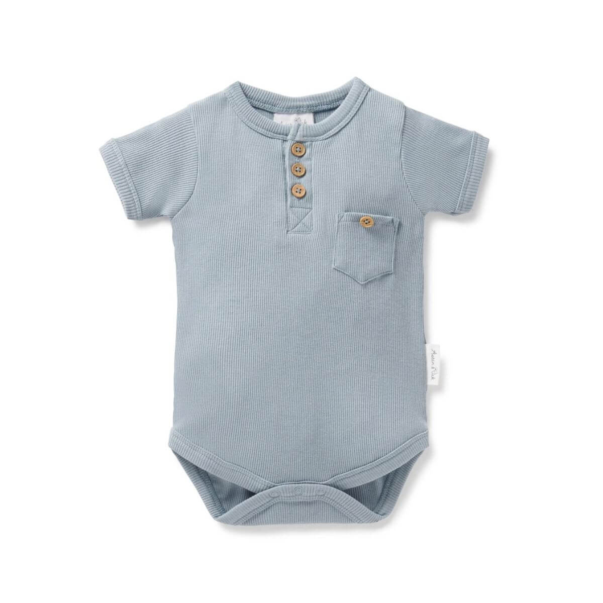 Organic Baby Henley Bodysuit - Blue