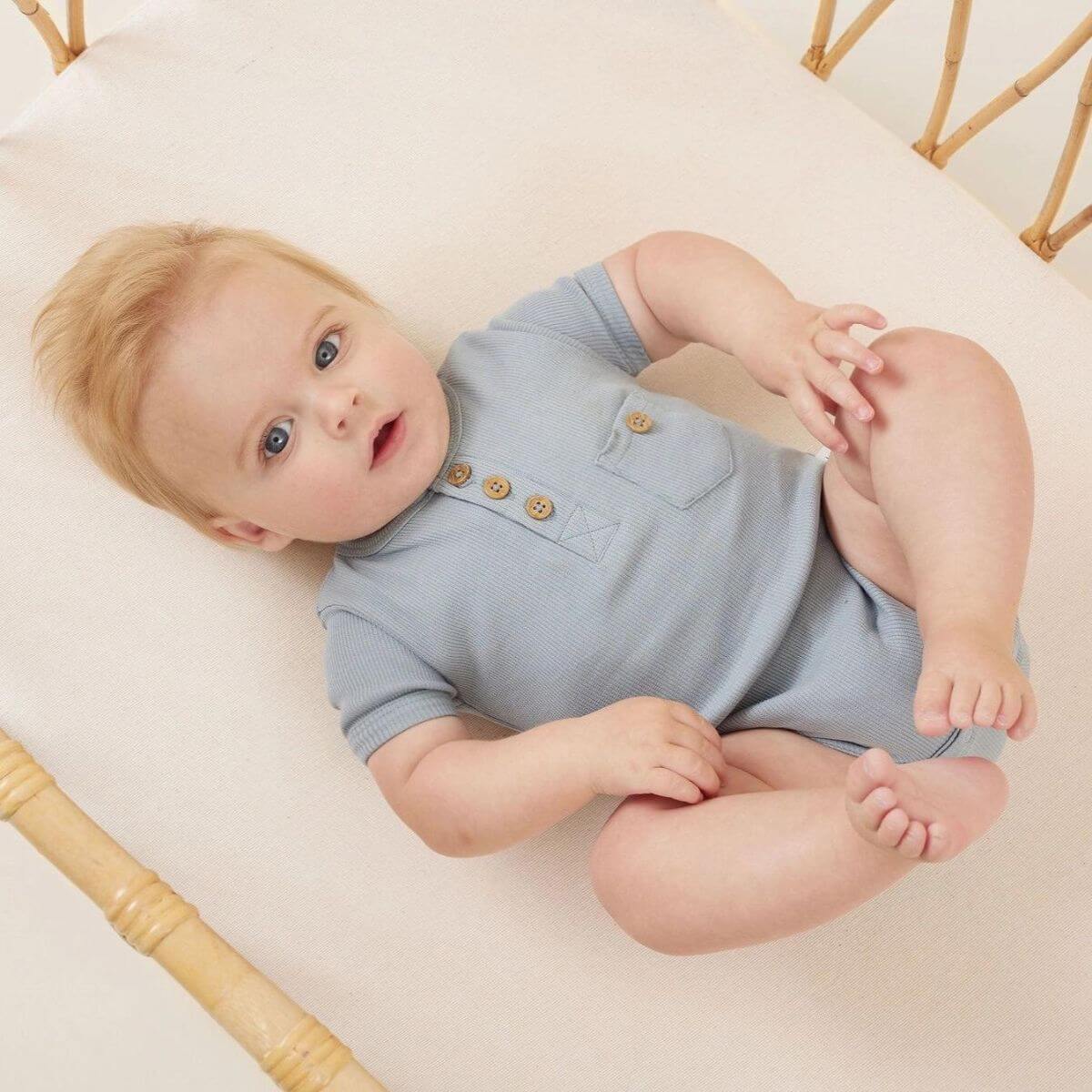 Organic Baby Henley Bodysuit - Blue