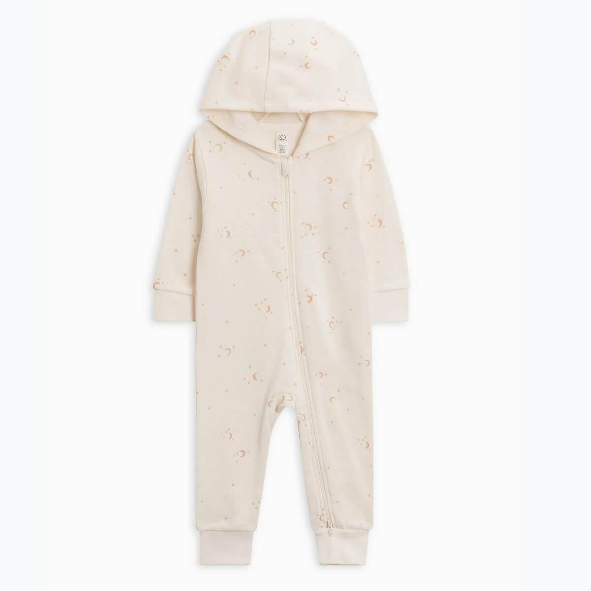 Organic Baby Hooded Zipper Romper - Crescent Moon