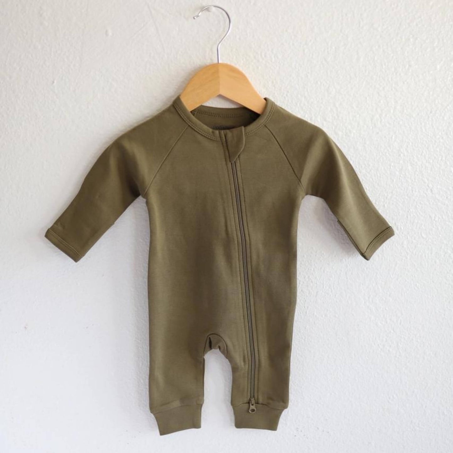 Organic Baby Footless Zip Romper - Olive