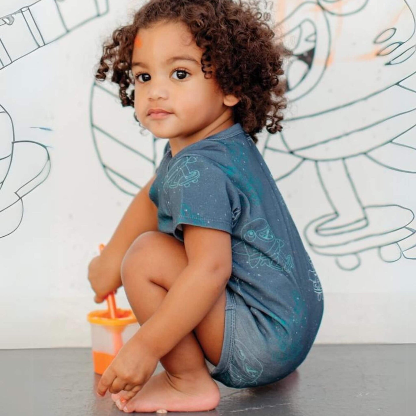 Organic Cotton Baby Bodysuit - Skater Cats