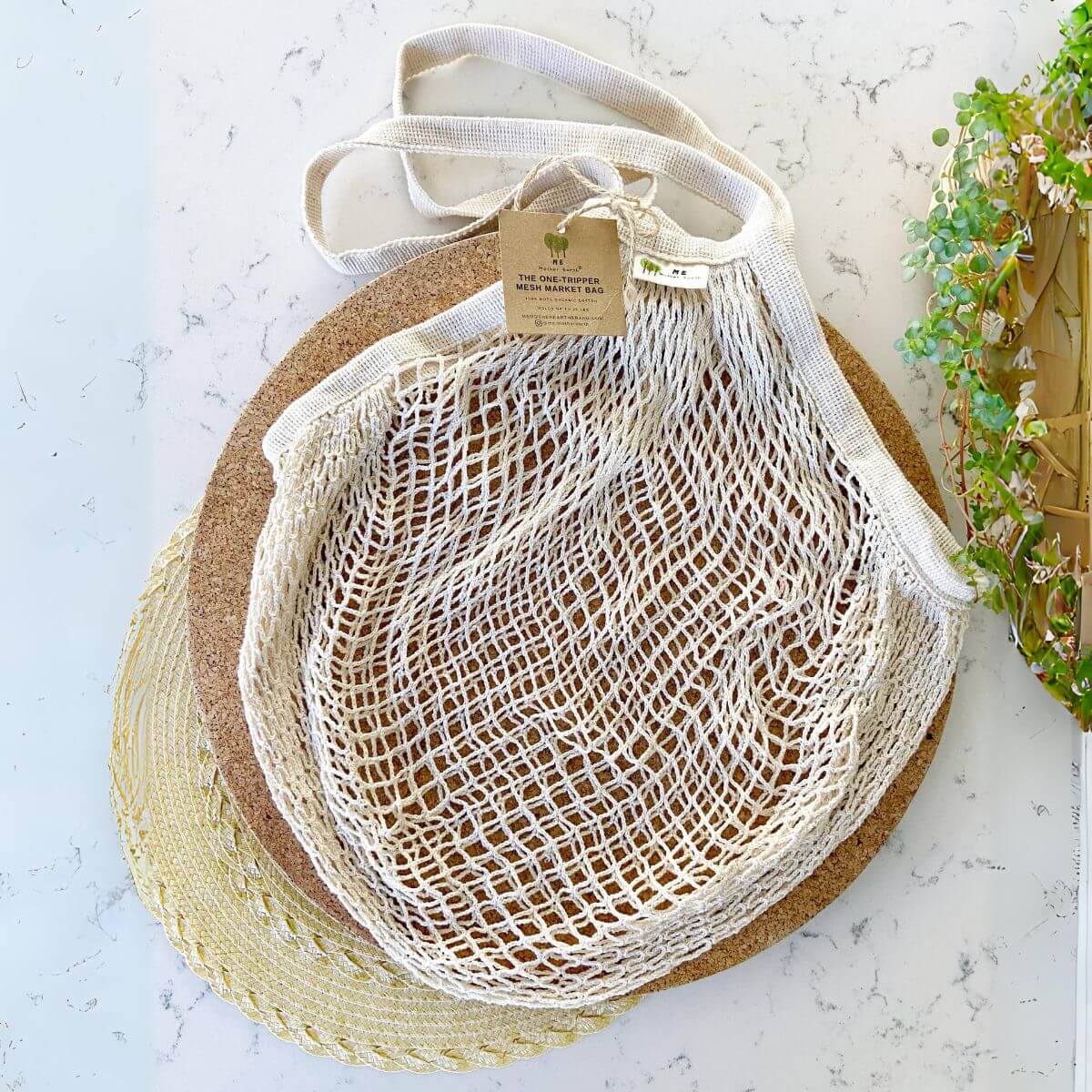 Organic Cotton "One Tripper" Reusable Mesh Market Bag - Natural