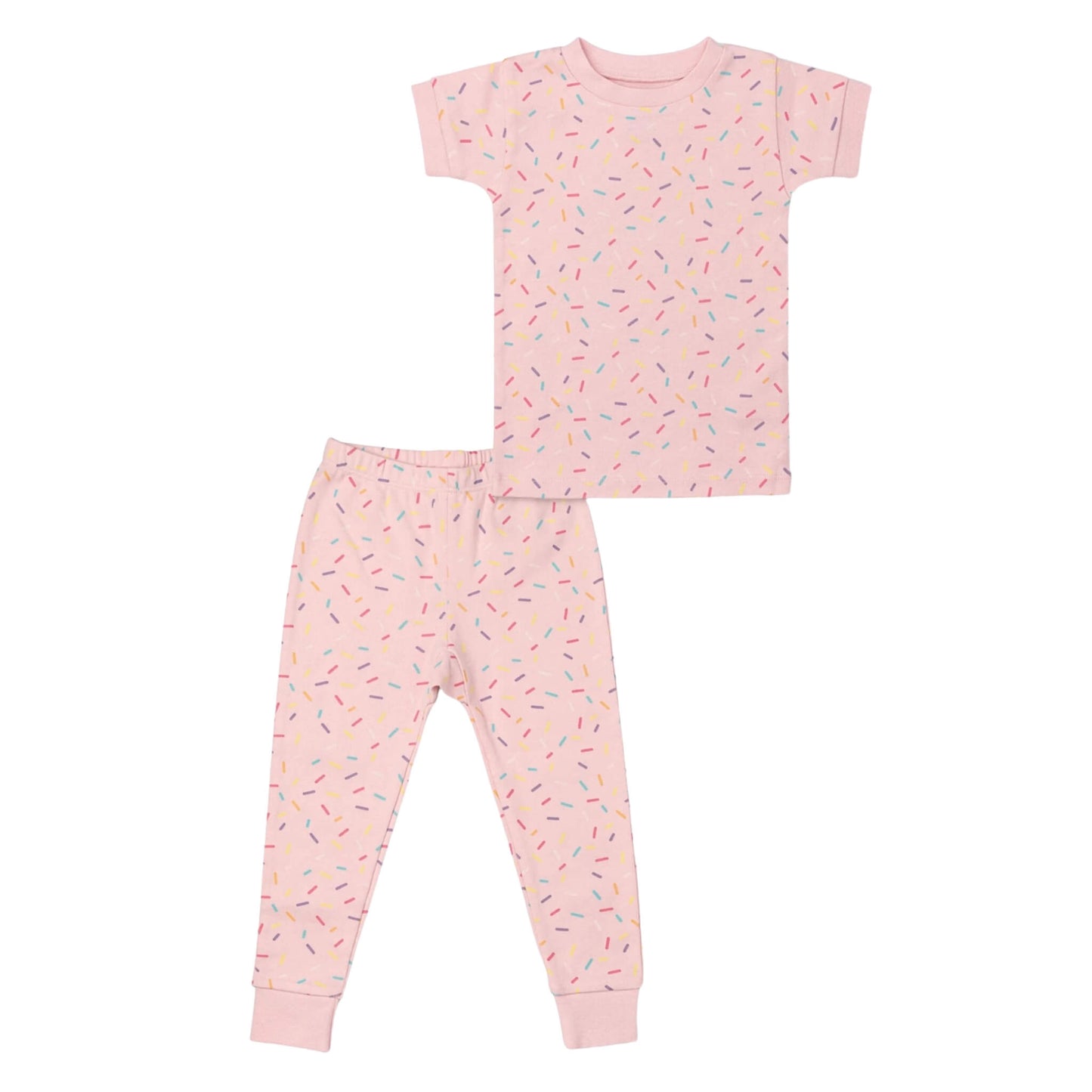 Organic Short Sleeve Two-Piece Toddler Pajama Set - Colorful Sprinkles