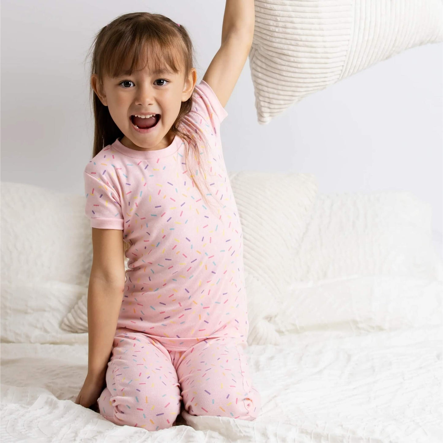 Organic Short Sleeve Two-Piece Toddler Pajama Set - Colorful Sprinkles
