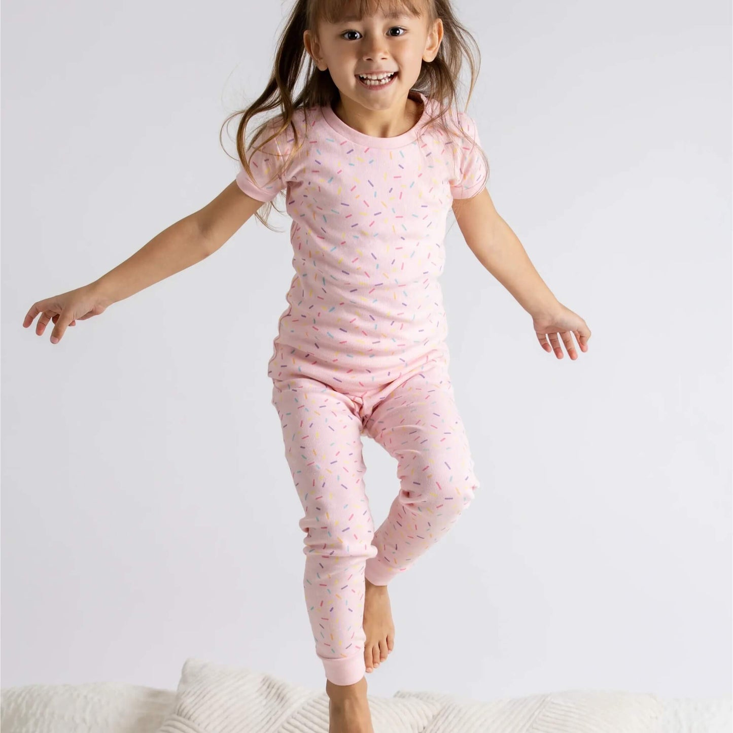 Organic Short Sleeve Two-Piece Toddler Pajama Set - Colorful Sprinkles