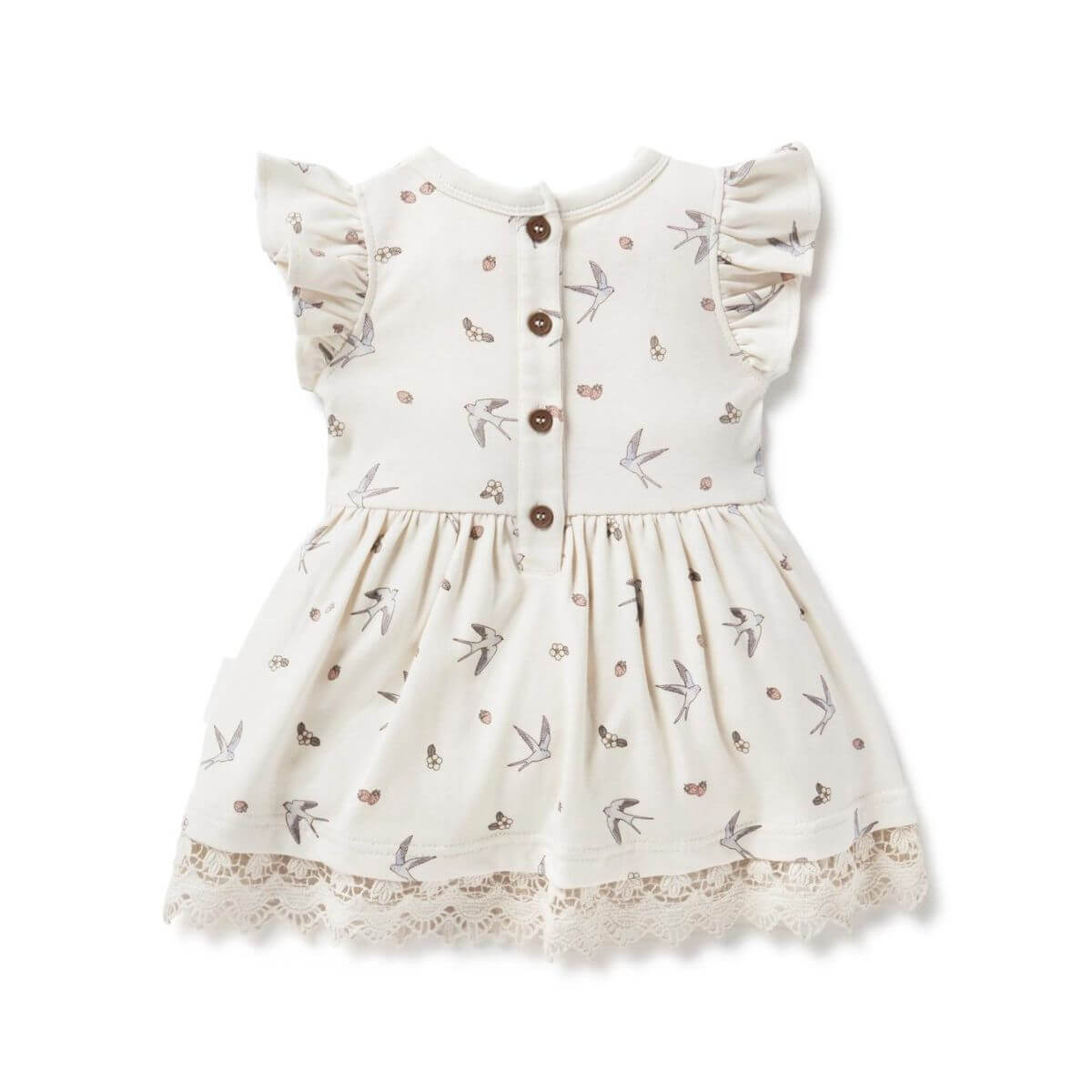 Organic Toddler Lace Flutter Sleeve Dress - Swallows