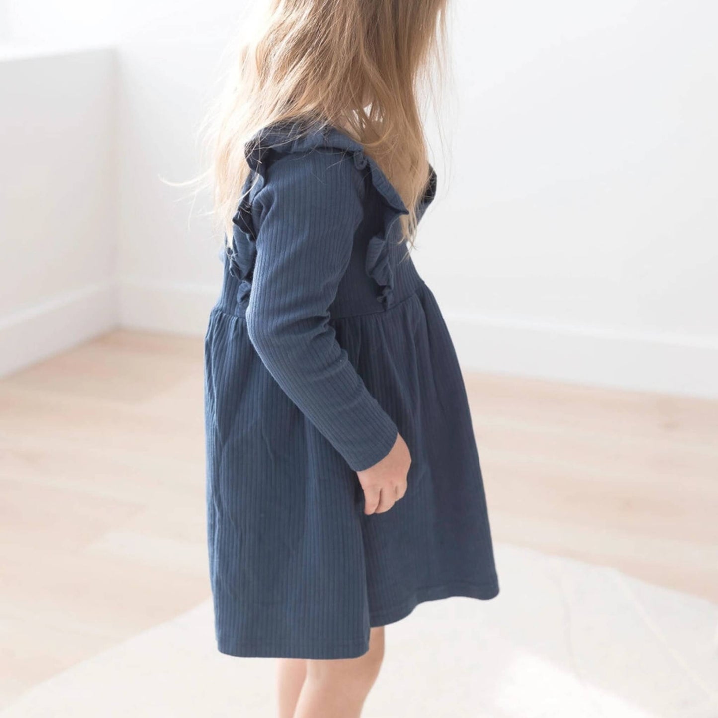 Organic Baby & Toddler Ribbed Flutter Dress - Navy