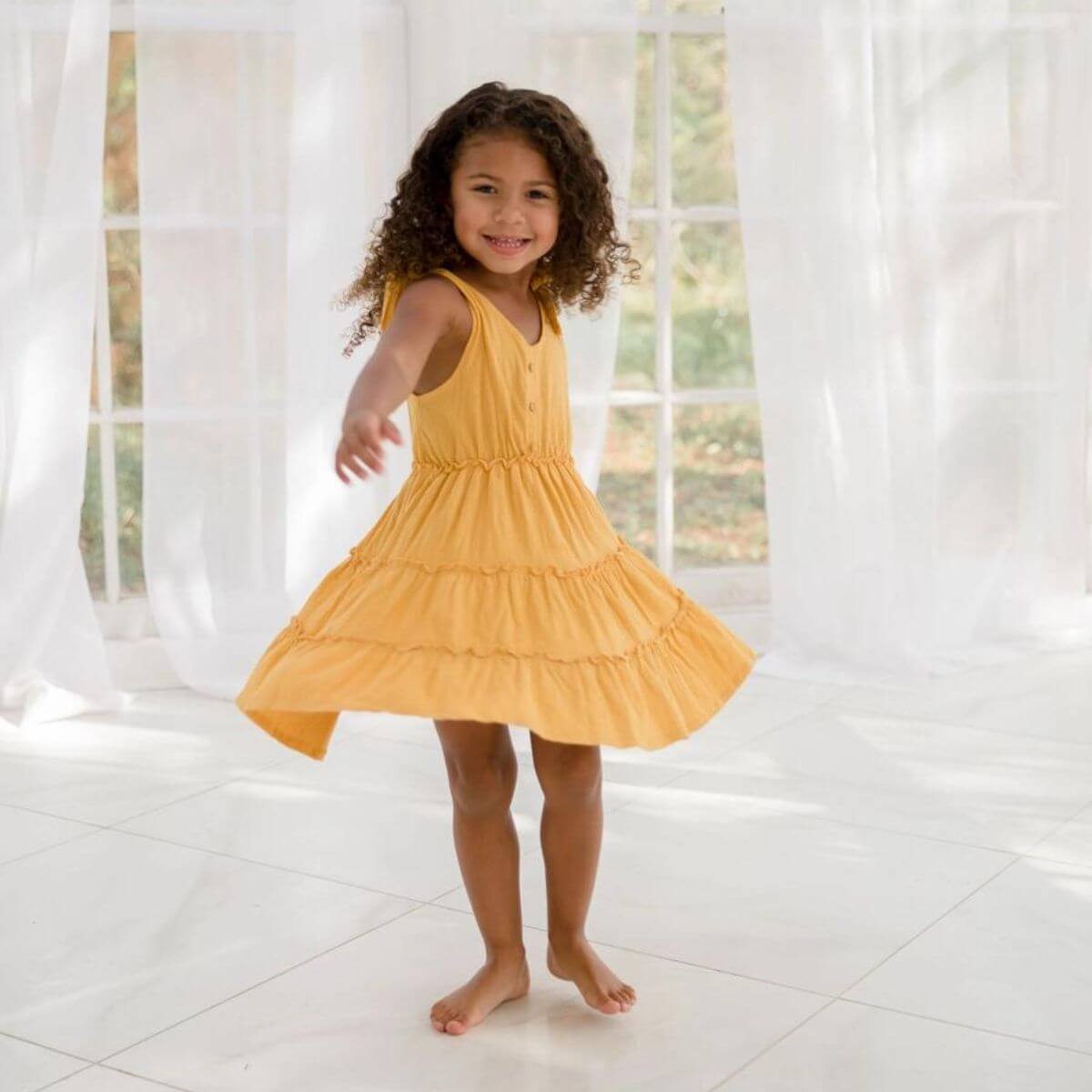 Organic Toddler / Kid Tiered Dress - Saffron Young Eden Organic Toddler / Kid Tiered Dress - Saffron Young Eden