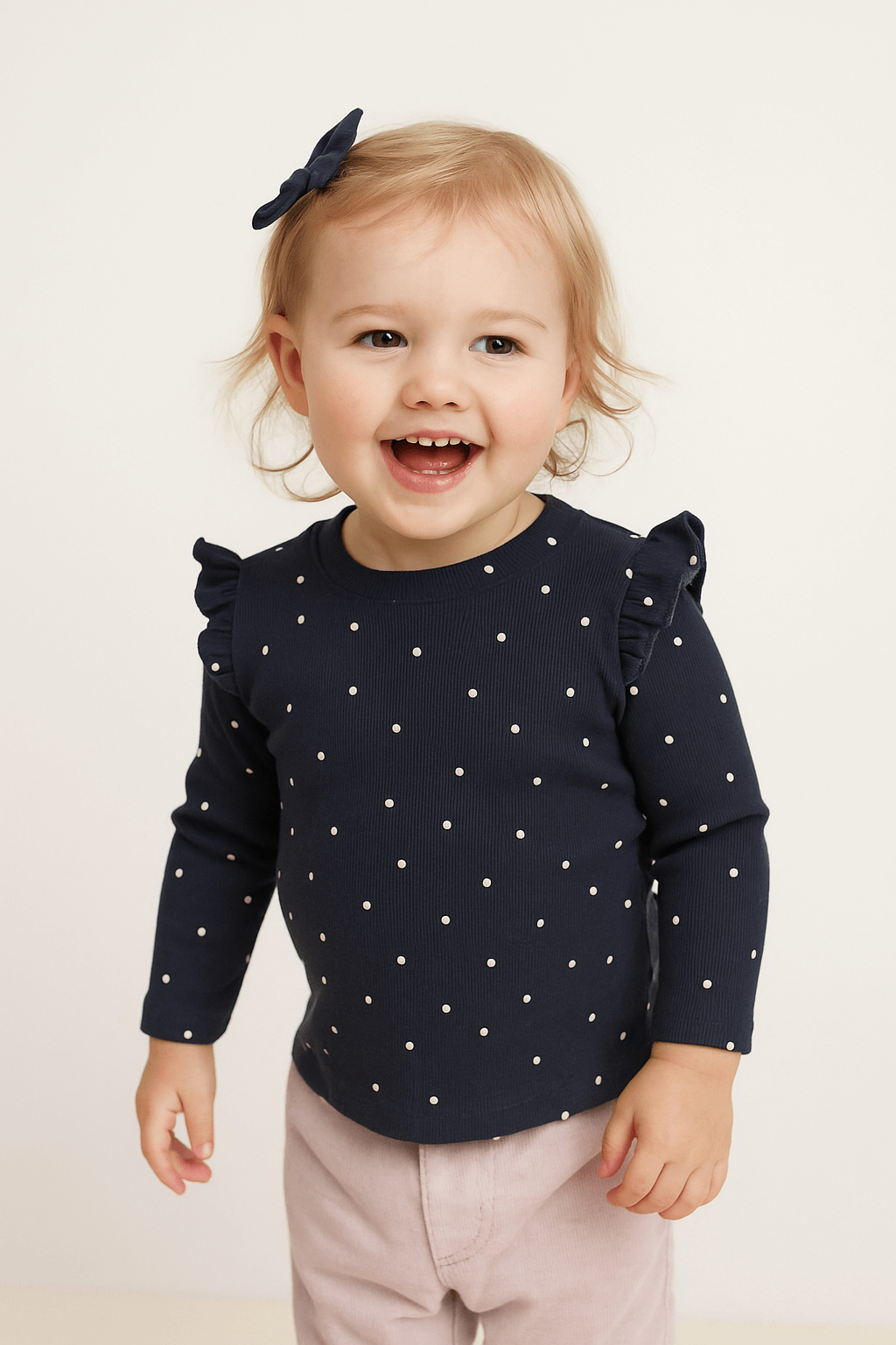 Gaby Organic Ribbed Ruffle Long Sleeve Toddler Top - Mini Polka