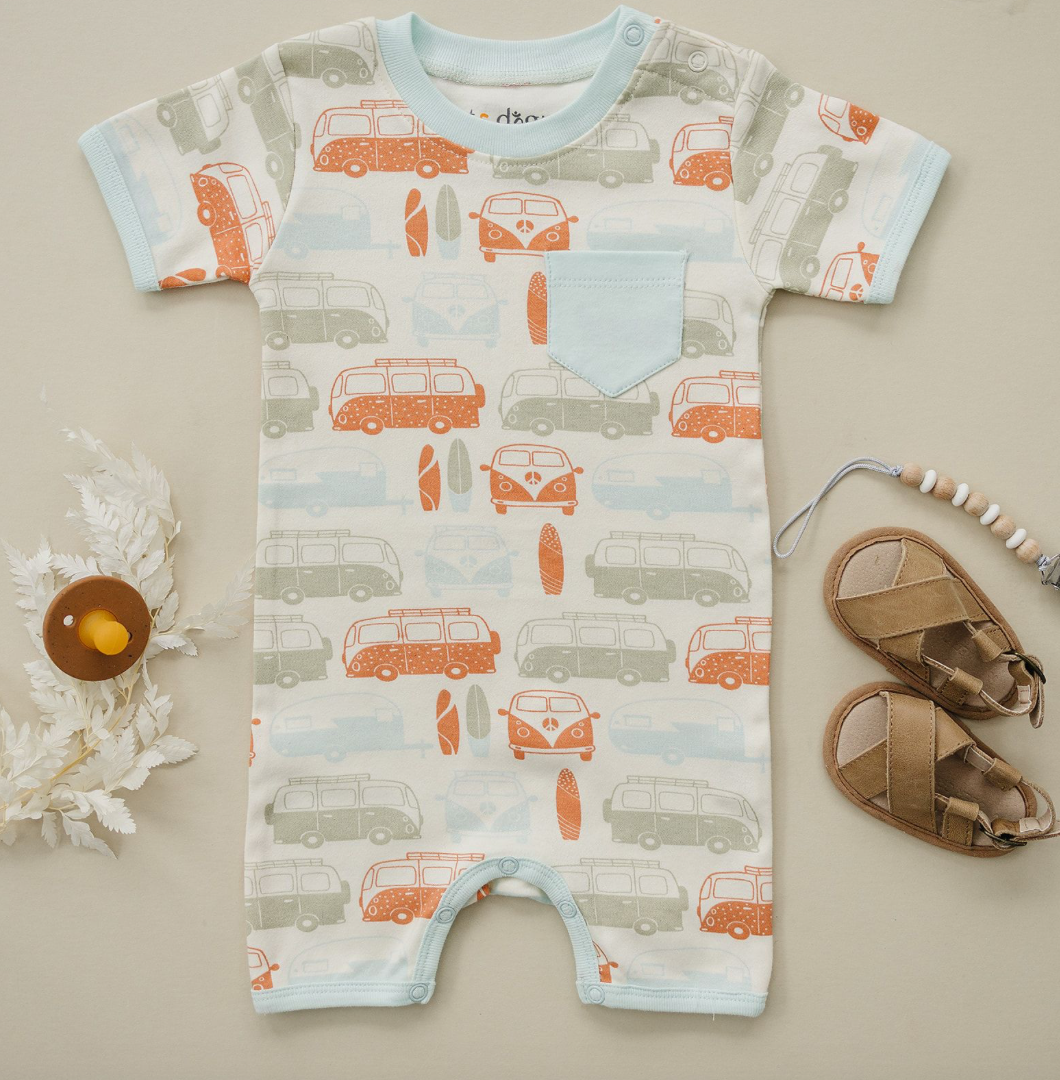 Organic Short Sleeve Baby Romper - Vintage Buses