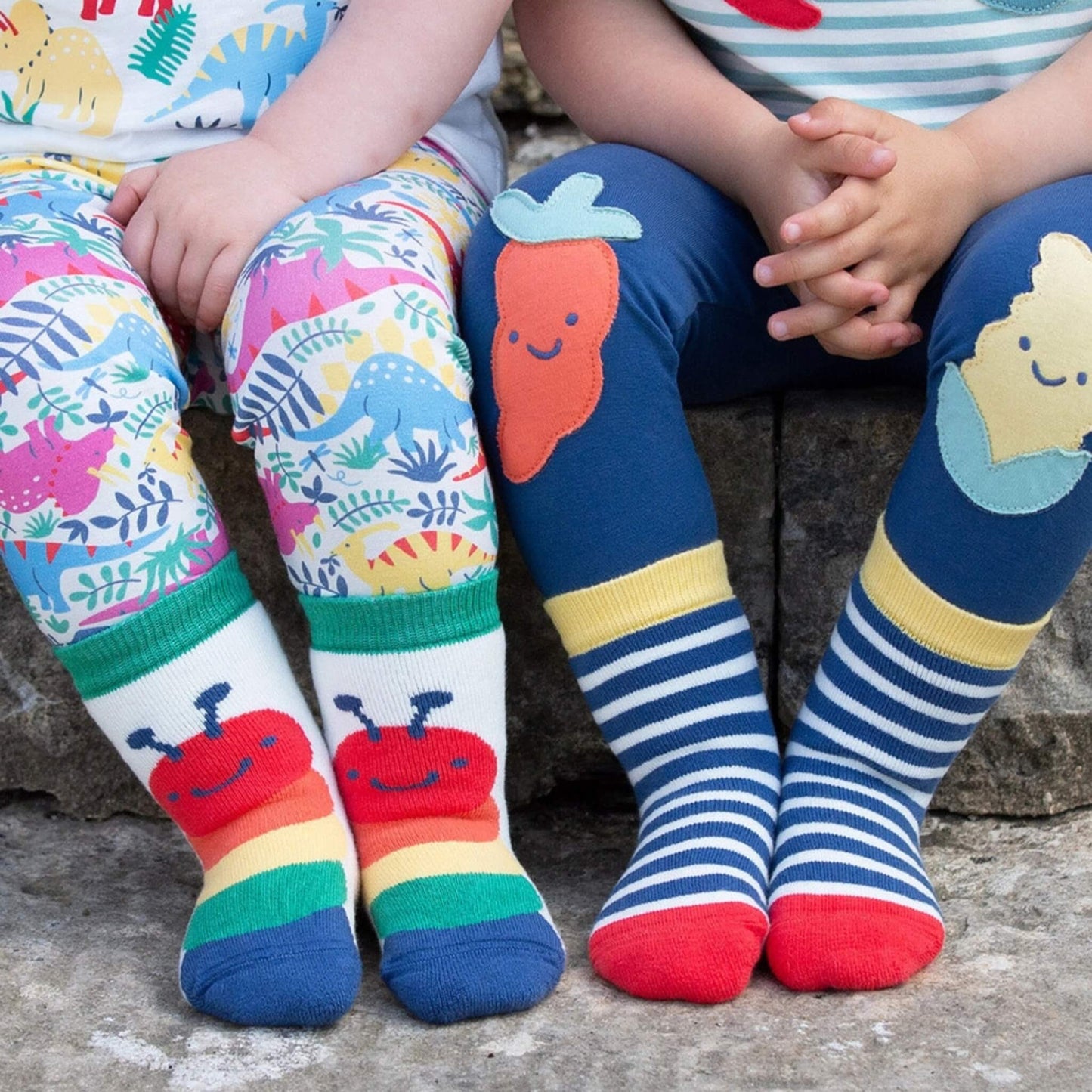 Set of 2 Organic Baby & Toddler Caterpillar & Striped Grippy Socks