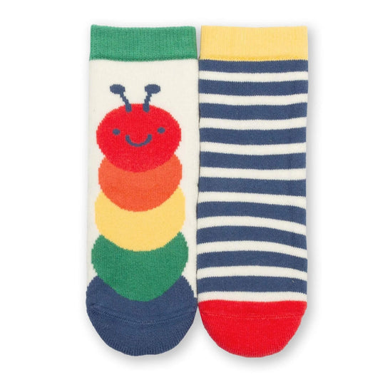 Set of 2 Organic Baby & Toddler Caterpillar & Striped Grippy Socks