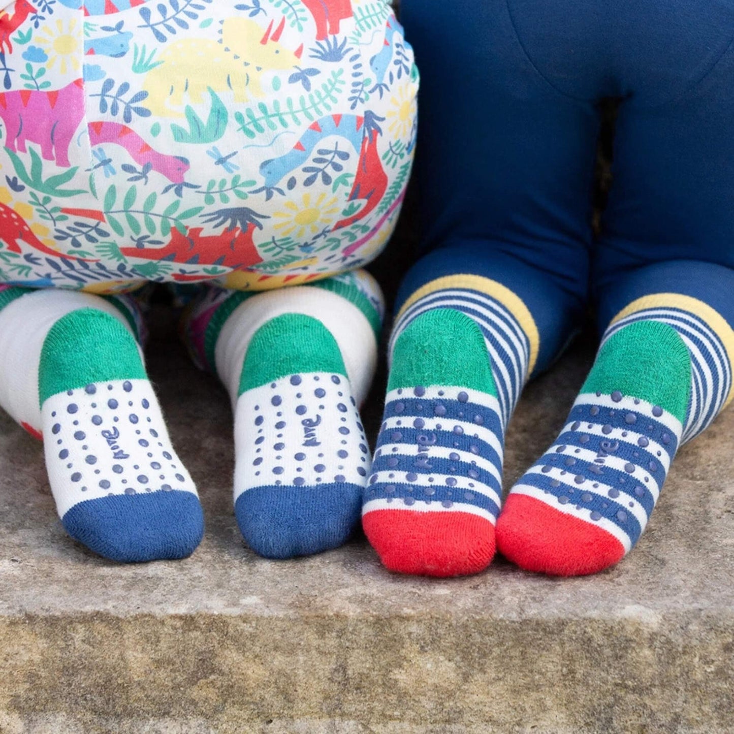 Set of 2 Organic Baby & Toddler Caterpillar & Striped Grippy Socks