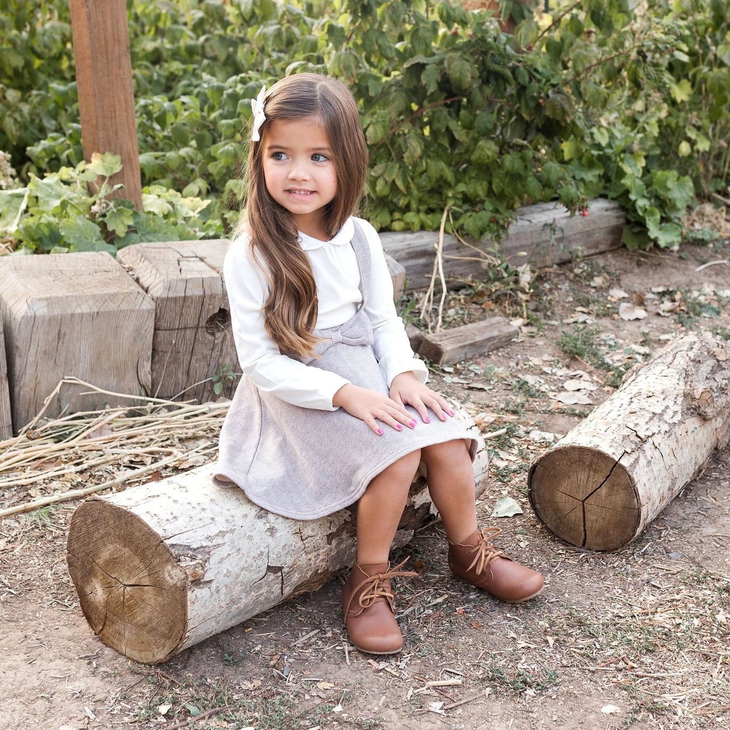 Baby Girl Organic Knit Top with Woven Collar