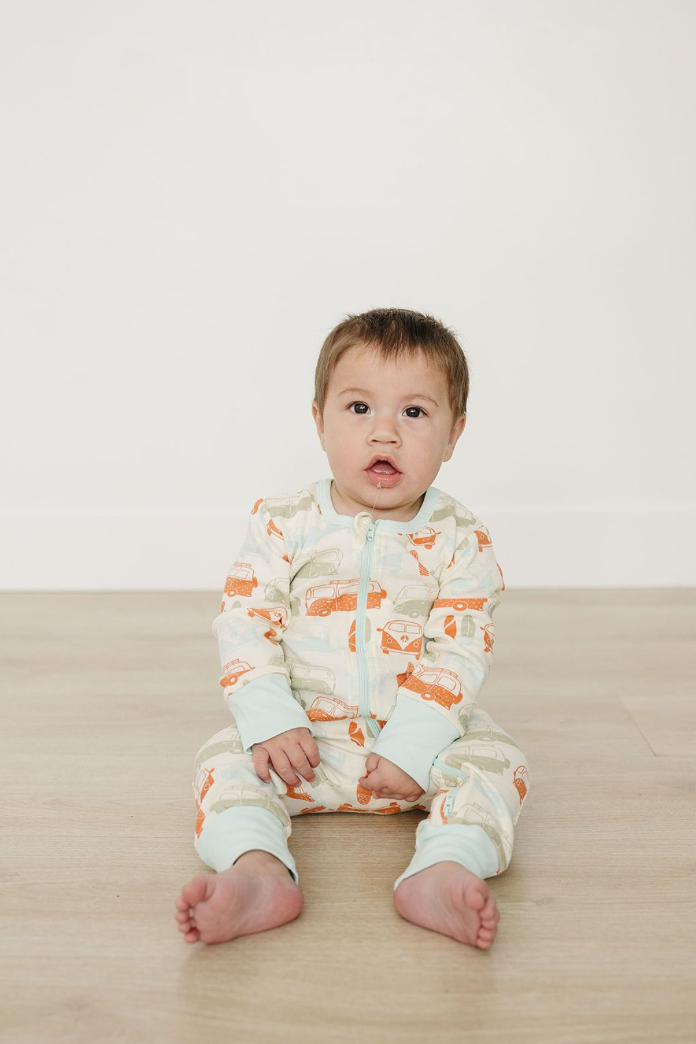 Organic Baby Romper - Vintage Buses