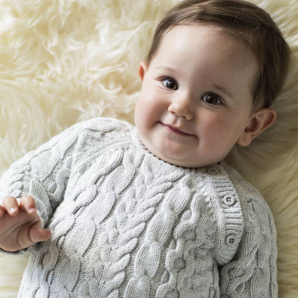 Organic Baby Boy Cable Knit Sweater Romper