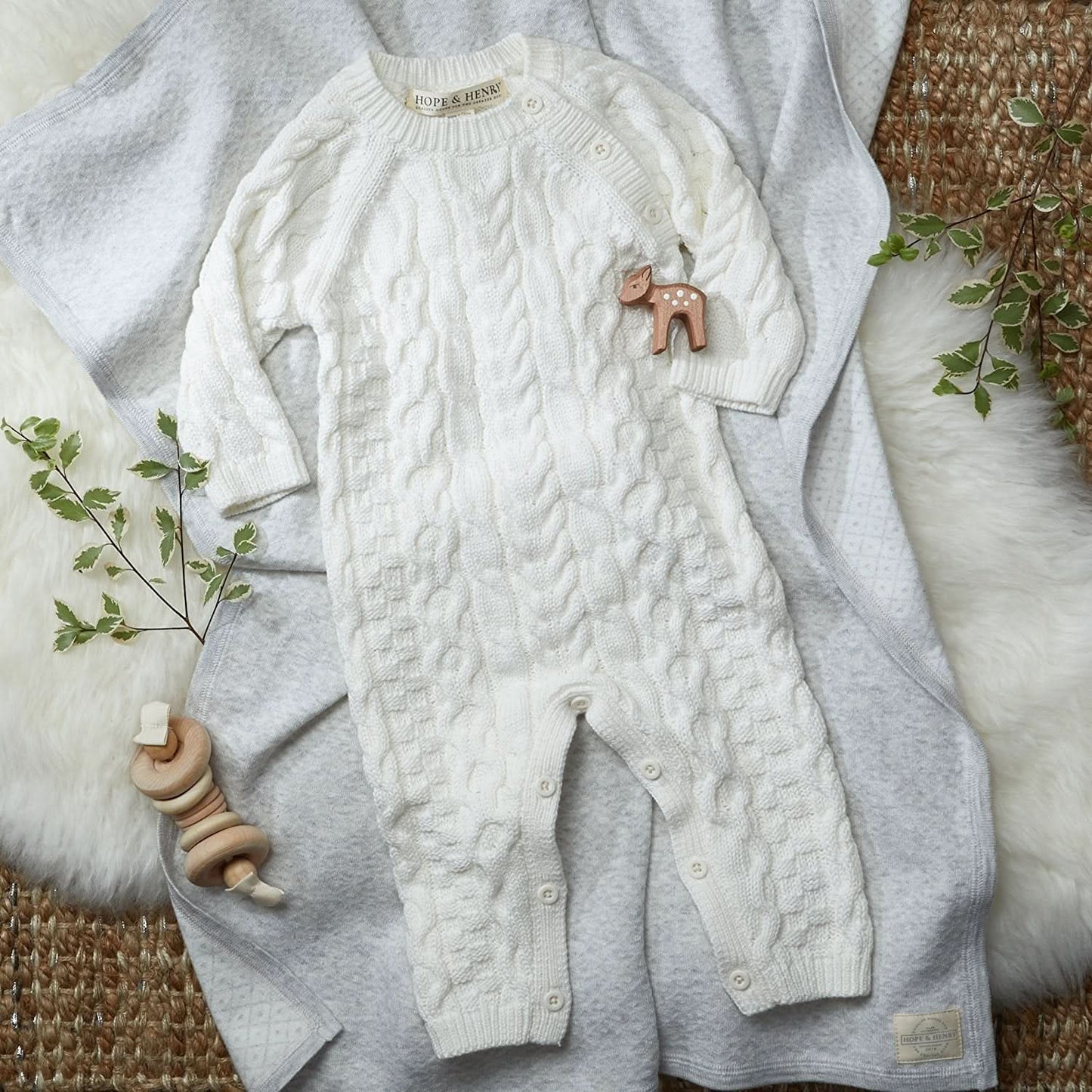 Baby Organic Cable Knit Sweater Romper