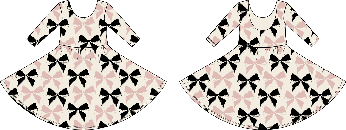 Organic Girls Twirl Dress - Black and Pink Bows