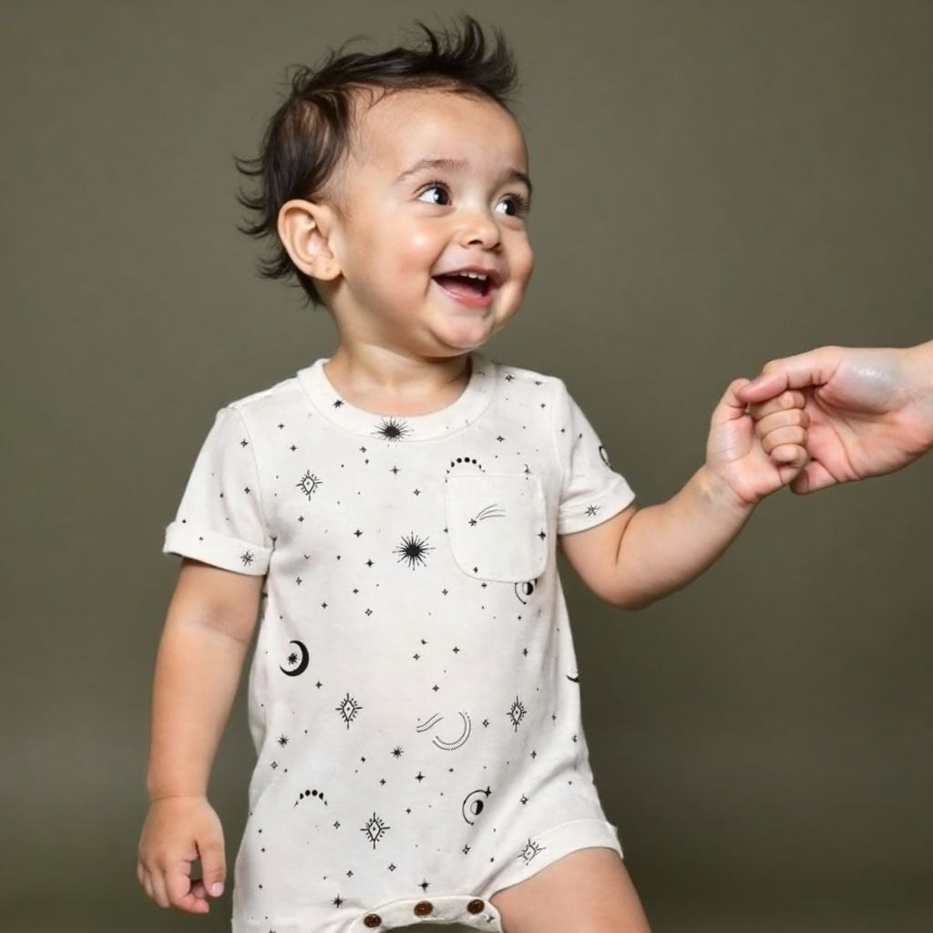 Short Sleeve Organic Baby Romper - Celestial