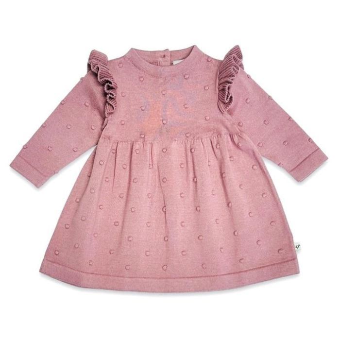 newborn sweater dress Ruffle & Bobble Sweater Knit Baby Dress (Organic Cotton) Vintage Rose / 12-18M