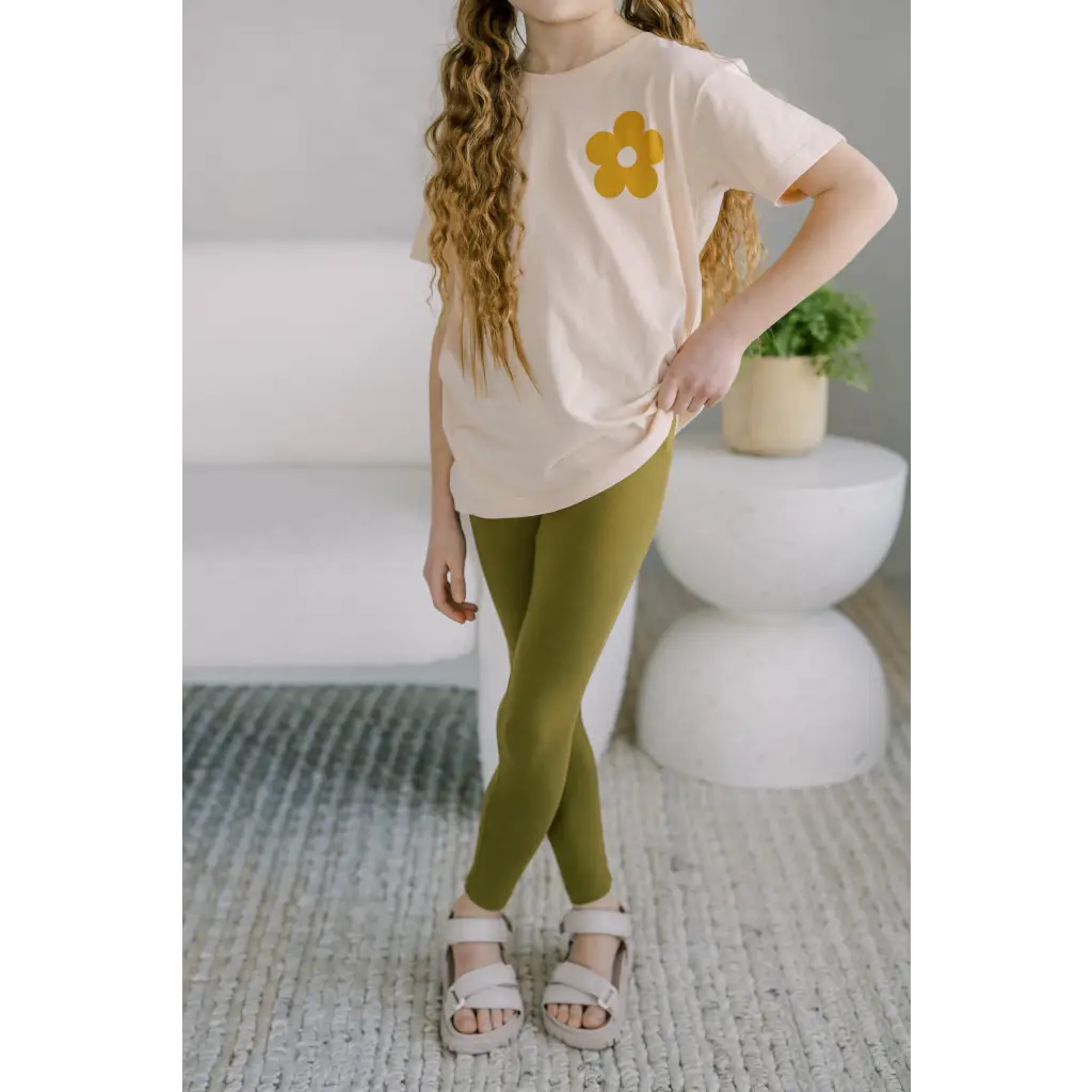 Kids Lightweight Organic Leggings - Olive Green