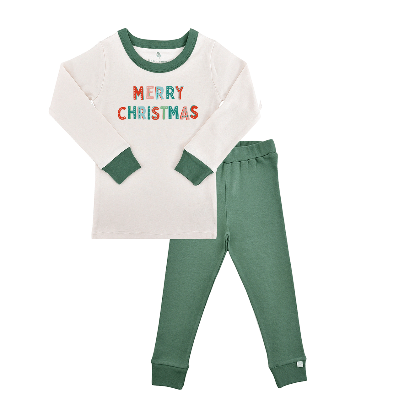 Organic Toddler Holiday Pajamas - Merry Christmas - Green
