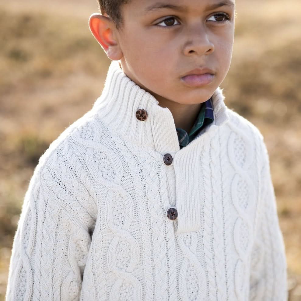 Baby Boy Mock Neck Organic Cable Sweater with Buttons