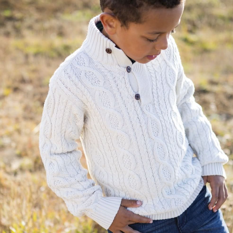 Baby Boy Mock Neck Organic Cable Sweater with Buttons