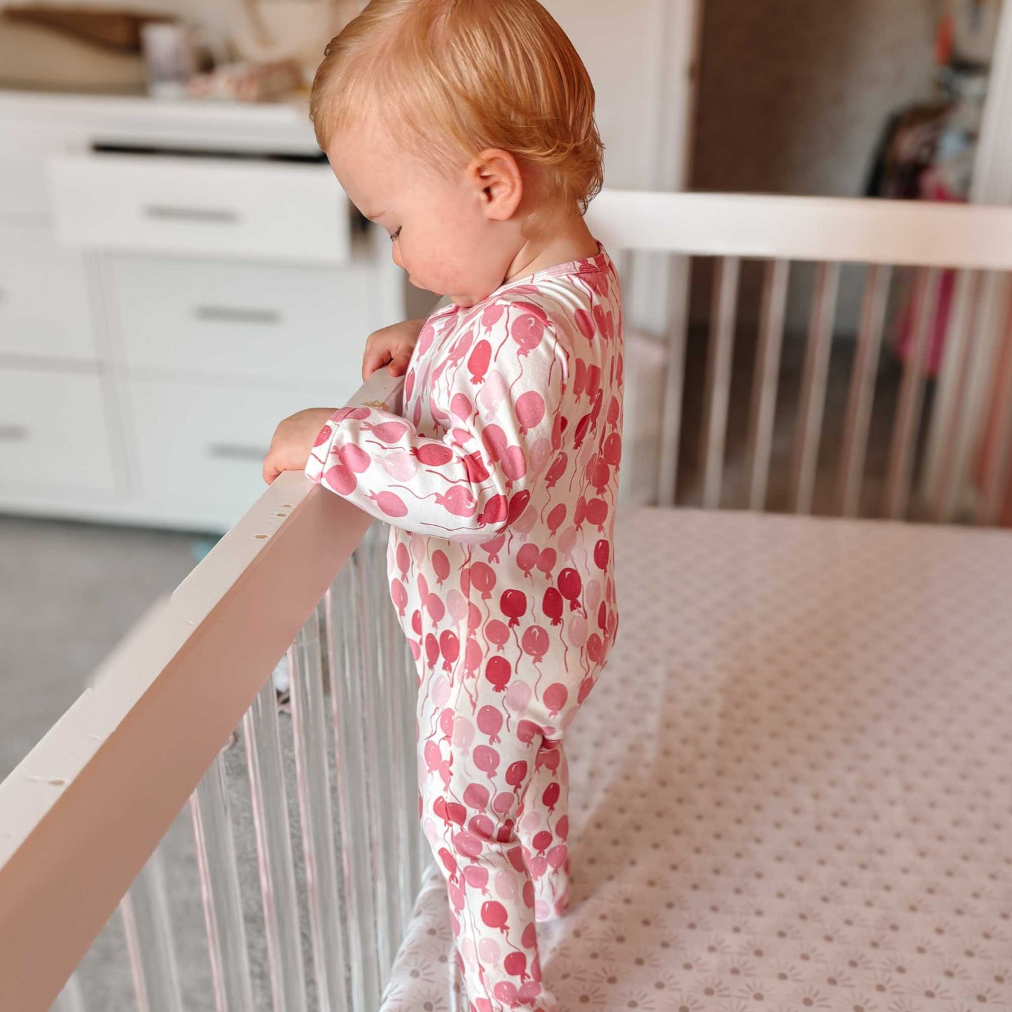 Organic Footed Baby Sleeper - Pink Balloons