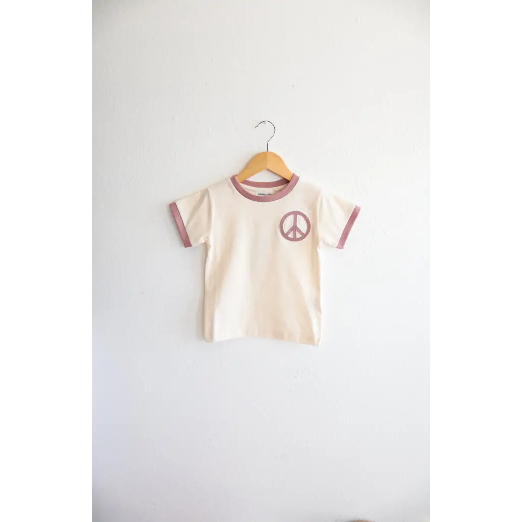 Lilac Peace Embroidered Organic Toddler & Kids Ringer T-Shirt