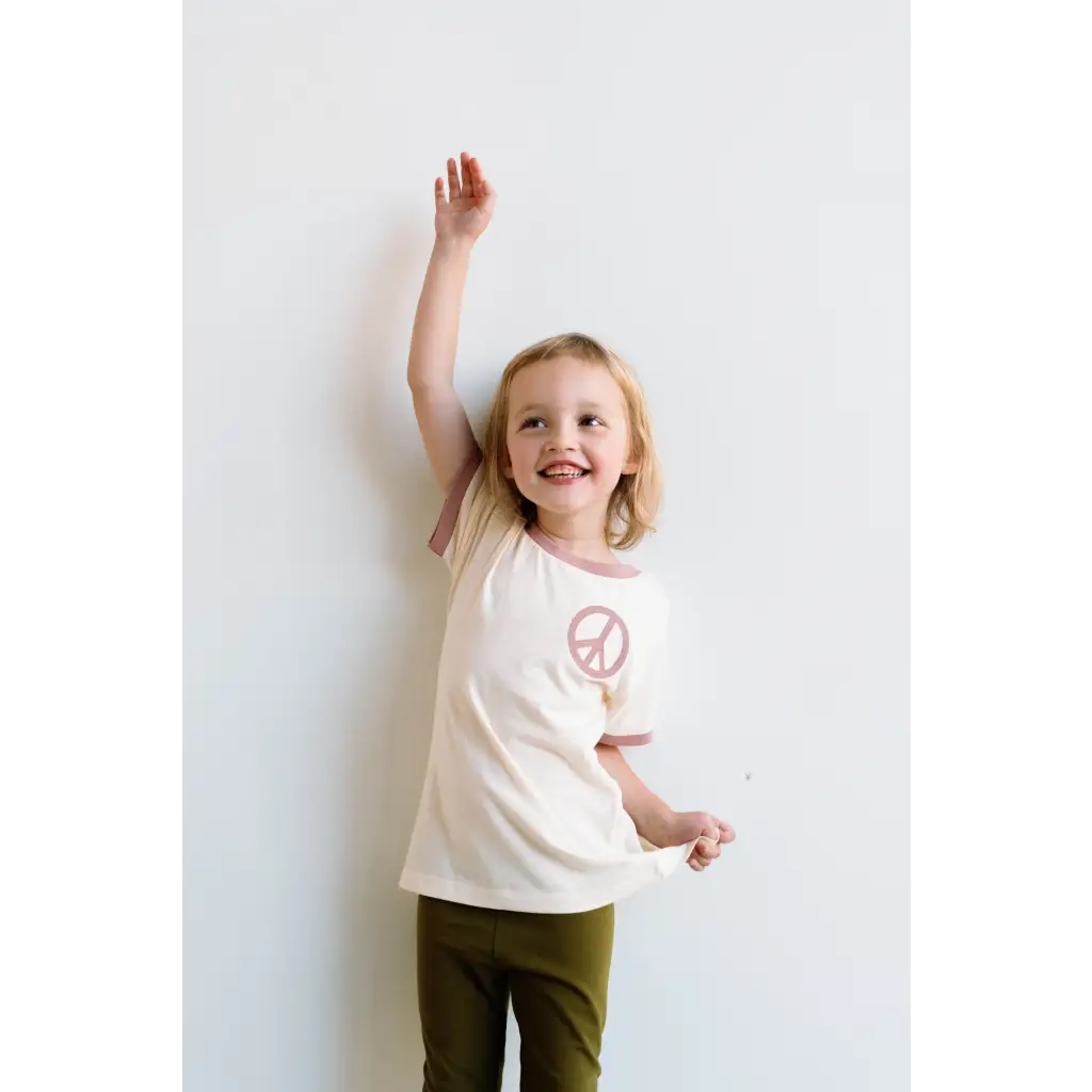 Lilac Peace Embroidered Organic Toddler & Kids Ringer T-Shirt