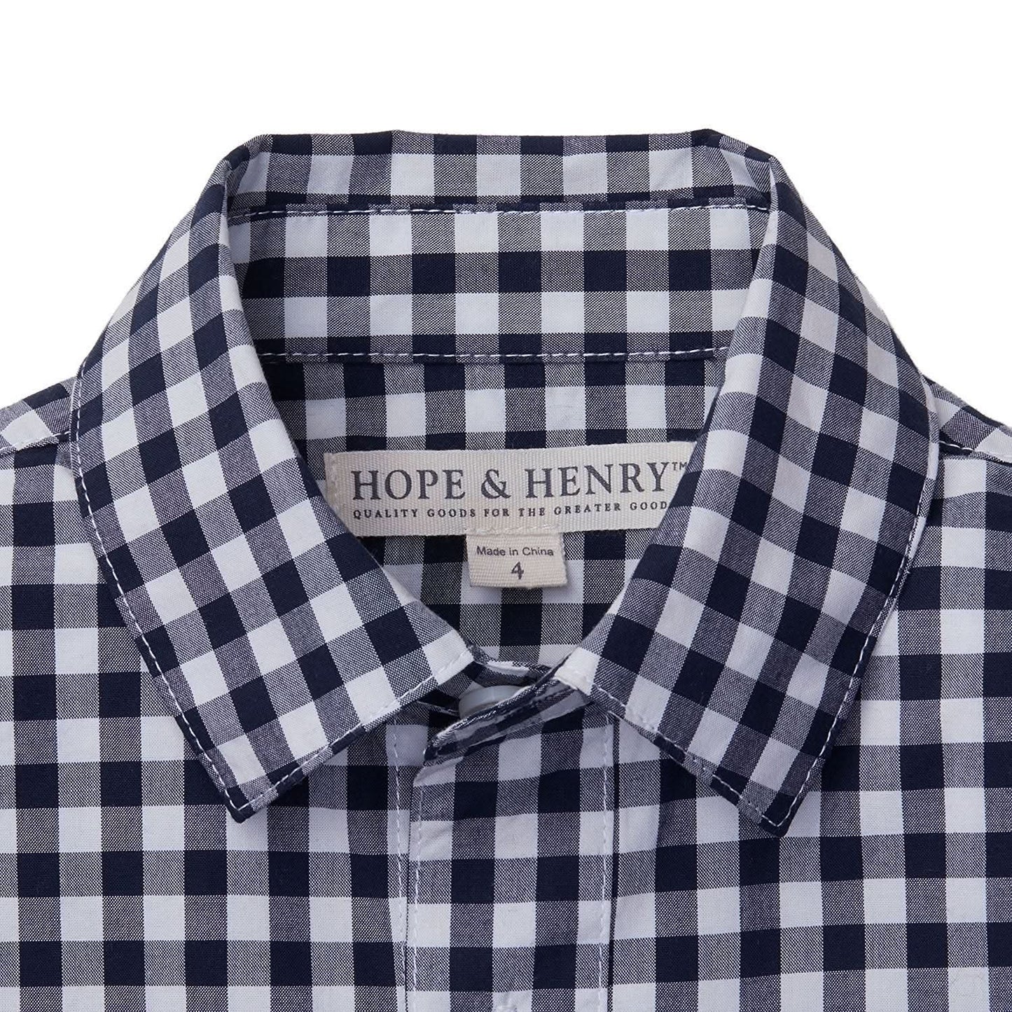 Boys Organic Poplin Button Down Shirt - Navy Gingham