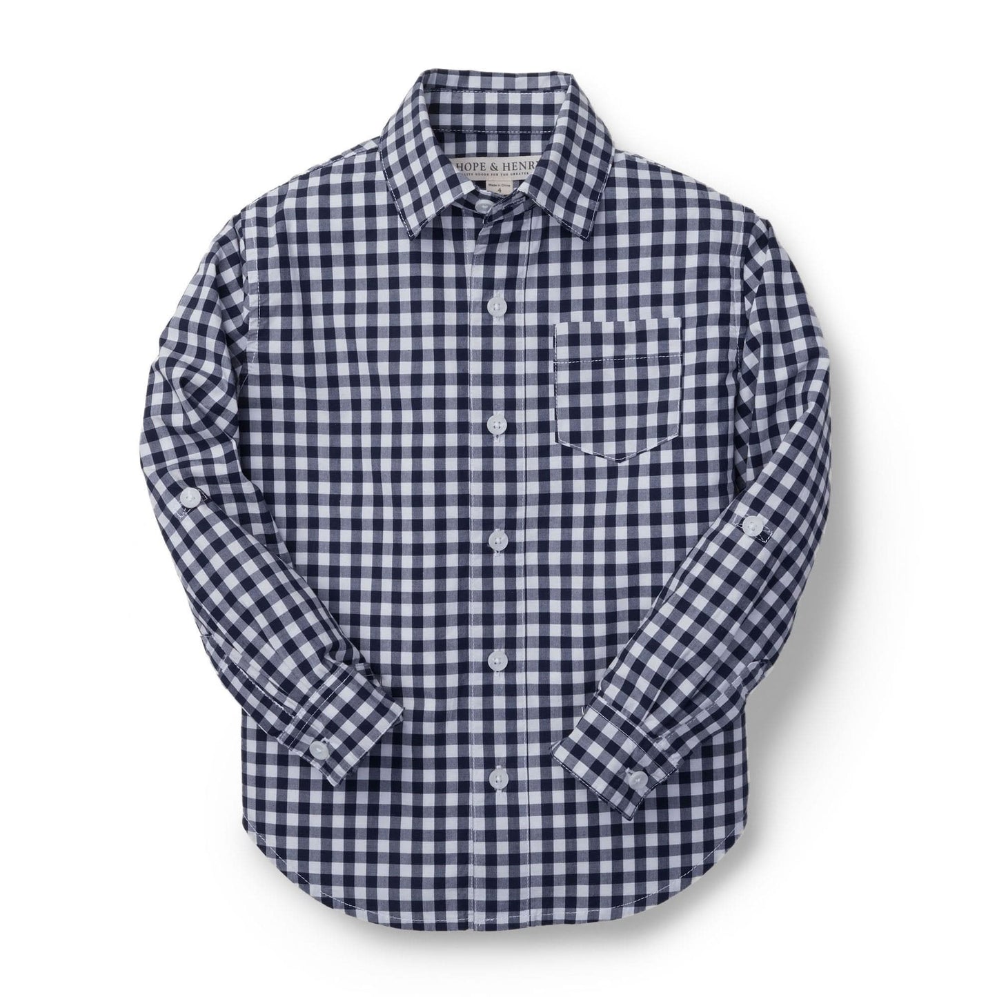 Boys Organic Poplin Button Down Shirt - Navy Gingham