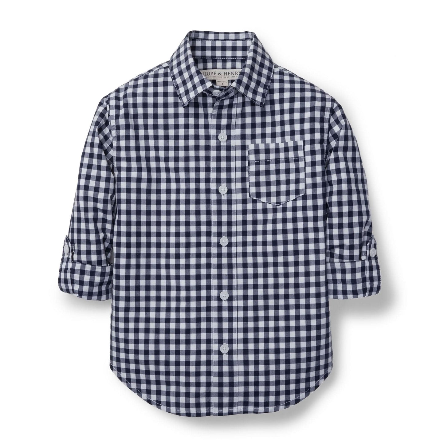 Boys Organic Poplin Button Down Shirt - Navy Gingham