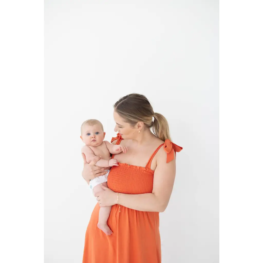 Organic Women's Smocked Day Dress - Terracotta