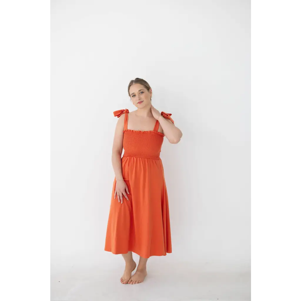 Organic Women's Smocked Day Dress - Terracotta