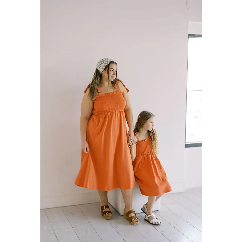 Organic Women's Smocked Day Dress - Terracotta