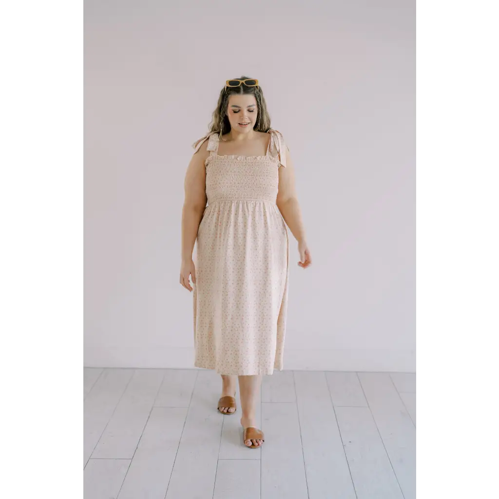 Day Dress with Shoulder Ties and Smocked Bodice - Large Day Dress with Shoulder Ties and Smocked Bodice - Large