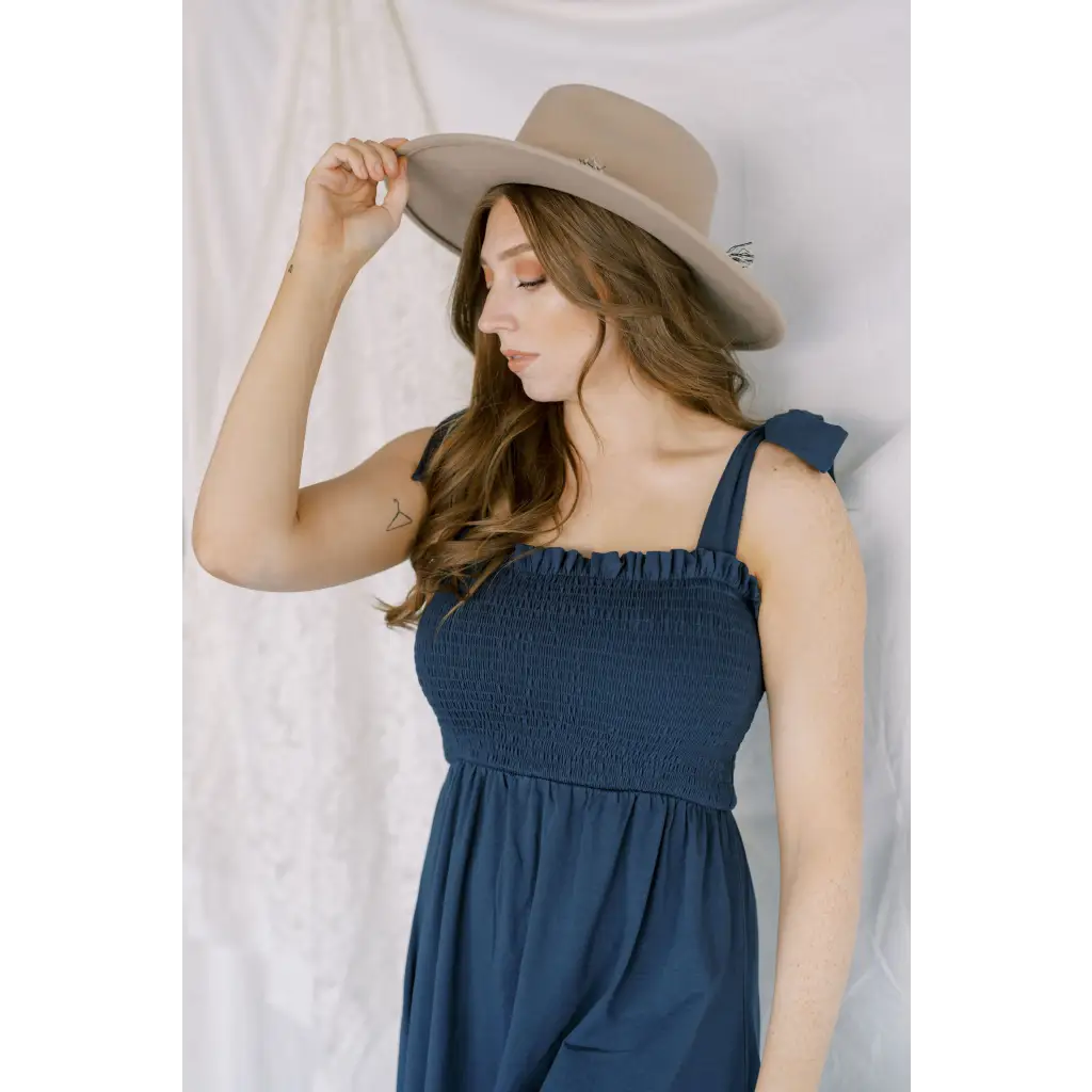 Organic Women's Smocked Day Dress - Navy