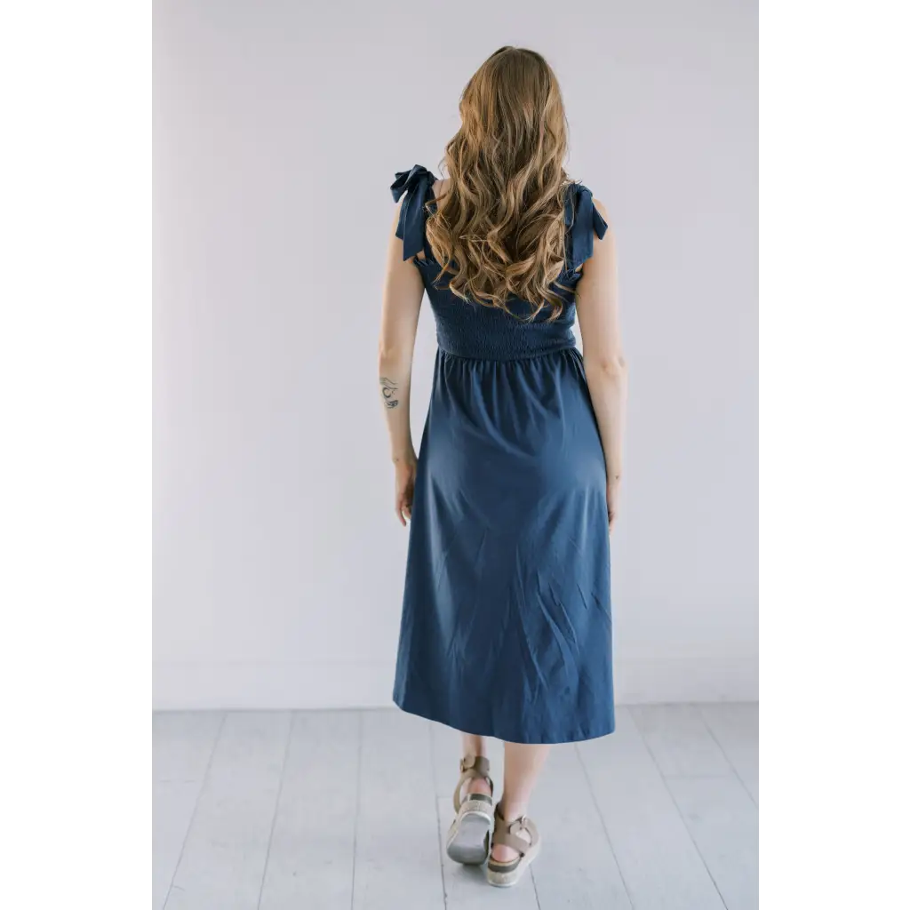 Organic Women's Smocked Day Dress - Navy