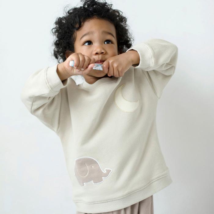 French Terry Organic Baby Sweater - Patched Moon