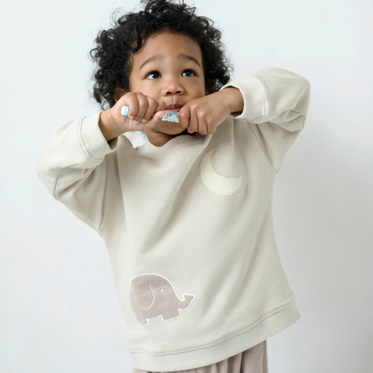 French Terry Organic Baby Pullover - Patched Moon