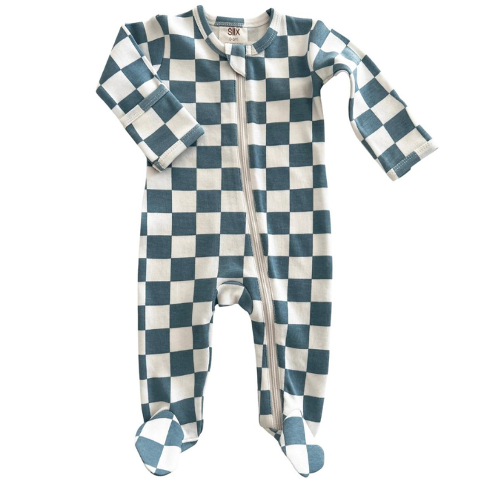 Organic Baby Zip Footie - Blueberry Muffin Checkerboard